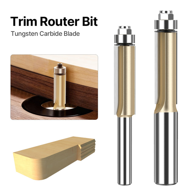 HUHAO 1/2 1/4 Shank Wood Flush Trim Router Bits With Bearing Woodworking Milling Cutter Carbide Endmill Straight Flush Tools DIY