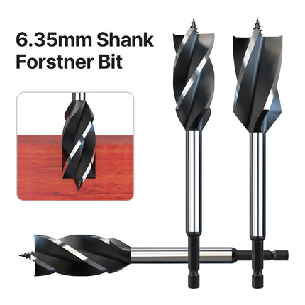 HUHAO 10mm-35mm Twist Drill Bit Set 6.35mm Shank Wood Fast Cut Auger Drill Bits Long Four Slot Carbide Woodworking Slotting Tool