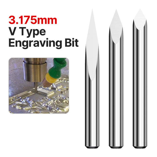 HUHAO 3 Edge Pyramid Engraving Bits 3.175mm Shank Carbide Milling Cutter 20-90D End Mill CNC Engraving Router Bit Wood CNC Tools