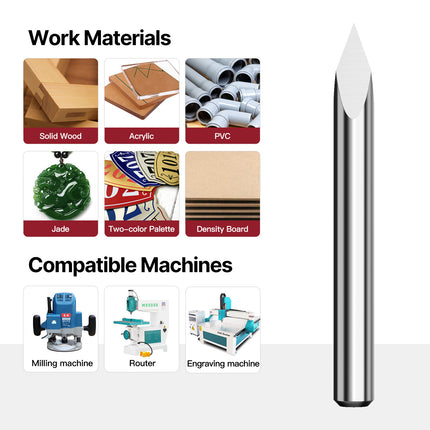 HUHAO 3 Edge Pyramid Engraving Bits 3.175mm Shank Carbide Milling Cutter 20-90D End Mill CNC Engraving Router Bit Wood CNC Tools