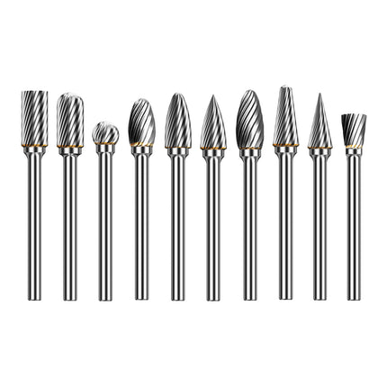 HUHAO 10/20PCS 3mm Shank Carbide Steel Rotary Burrs Set Double Diamond Rotary File Milling Cutter Wood Grinding Rotary CNC Tools