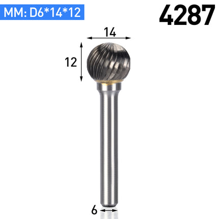HUHAO D Type Carbide Steel Rotary File Double Groove Grinding Head End Mill Metal Wood Round Ball Type Carving Milling Cutter Burr