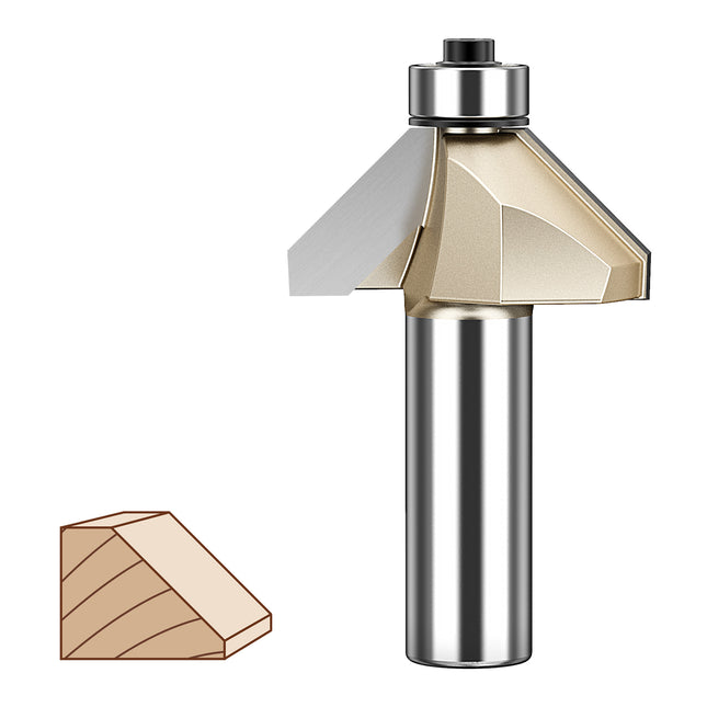 HUHAO Professional 45-Degree Chamfer Woodworking Milling Cutter Wood Edge Trimming Bevel Cutter Router Bit with Bearing Guide⭐⭐⭐⭐⭐