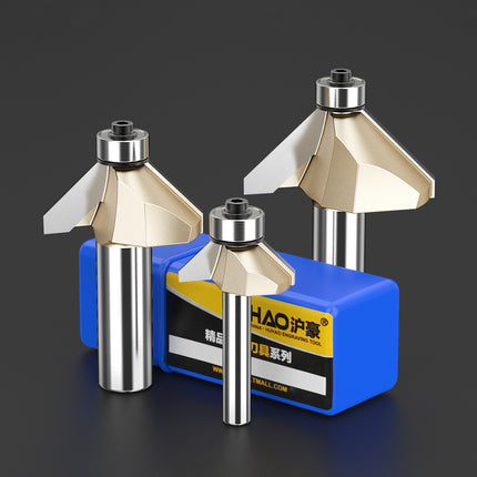 HUHAO Professional 45-Degree Chamfer Woodworking Milling Cutter Wood Edge Trimming Bevel Cutter Router Bit with Bearing Guide⭐⭐⭐⭐⭐