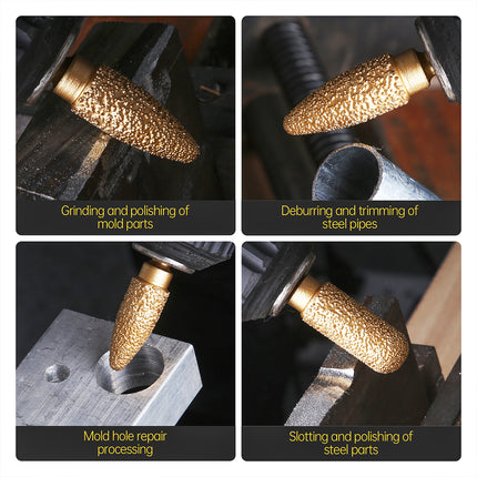 Rotary File Iron Steel Burr 3PCS 6mm Diamond Grinding Head 60mm Long Polish Bit for Engraving Polishing Stone Rotary Tools