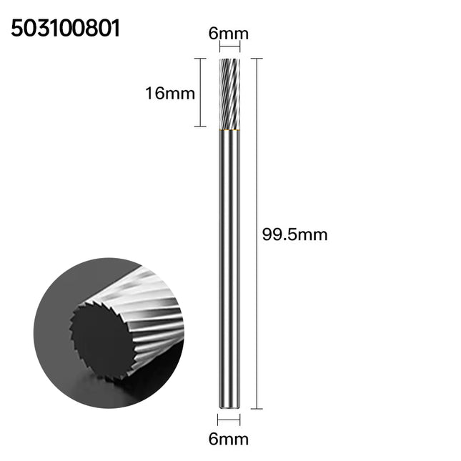 Extended Length Carbide Rotary Burr, 100mm Overall Length, 6mm Shank