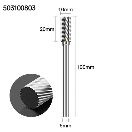 Extended Length Carbide Rotary Burr, 100mm Overall Length, 6mm Shank