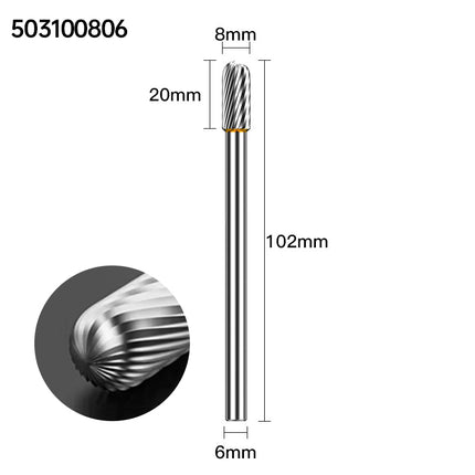 Extended Length Carbide Rotary Burr, 100mm Overall Length, 6mm Shank