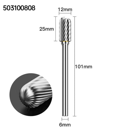 Extended Length Carbide Rotary Burr, 100mm Overall Length, 6mm Shank