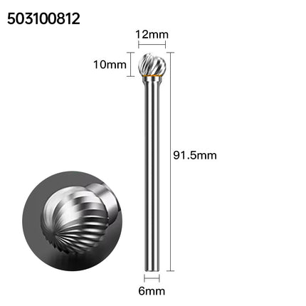 Extended Length Carbide Rotary Burr, 100mm Overall Length, 6mm Shank