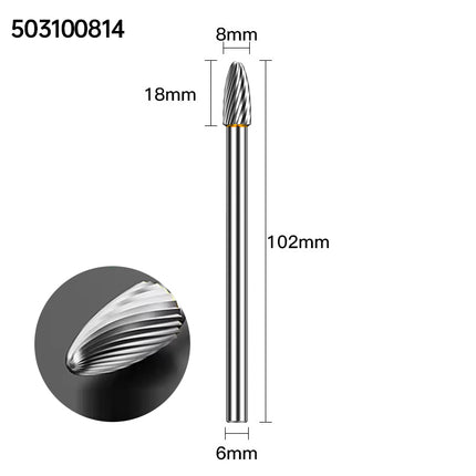 Extended Length Carbide Rotary Burr, 100mm Overall Length, 6mm Shank
