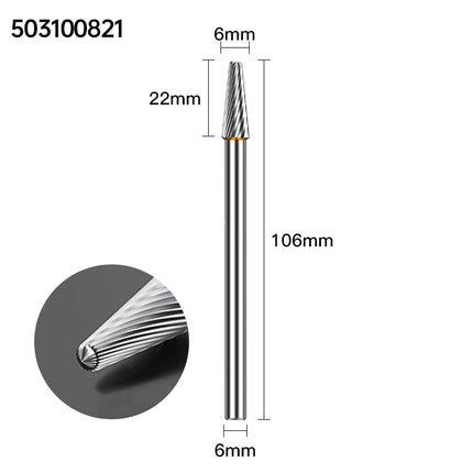 Extended Length Carbide Rotary Burr, 100mm Overall Length, 6mm Shank