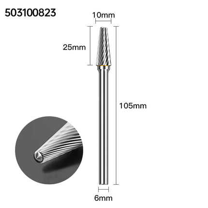 Extended Length Carbide Rotary Burr, 100mm Overall Length, 6mm Shank
