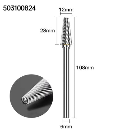 Extended Length Carbide Rotary Burr, 100mm Overall Length, 6mm Shank