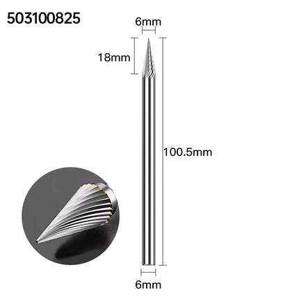 Extended Length Carbide Rotary Burr, 100mm Overall Length, 6mm Shank