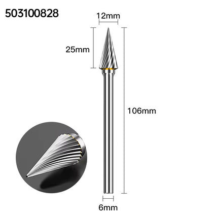 Extended Length Carbide Rotary Burr, 100mm Overall Length, 6mm Shank