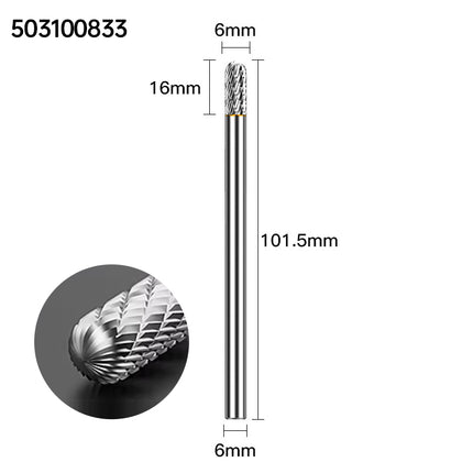 Extended Length Carbide Rotary Burr, 100mm Overall Length, 6mm Shank