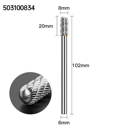 Extended Length Carbide Rotary Burr, 100mm Overall Length, 6mm Shank