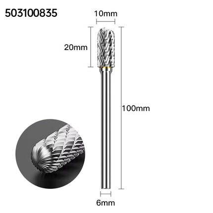 Extended Length Carbide Rotary Burr, 100mm Overall Length, 6mm Shank