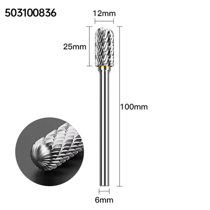 Extended Length Carbide Rotary Burr, 100mm Overall Length, 6mm Shank
