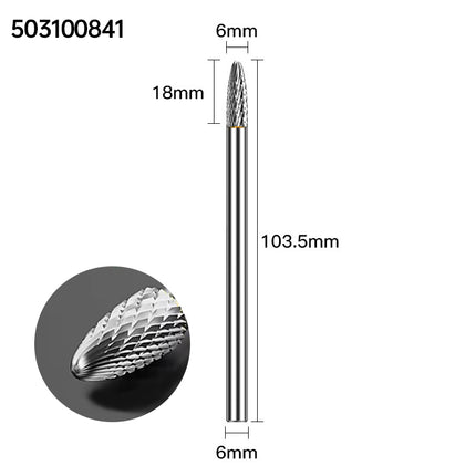 Extended Length Carbide Rotary Burr, 100mm Overall Length, 6mm Shank