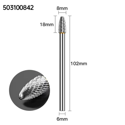 Extended Length Carbide Rotary Burr, 100mm Overall Length, 6mm Shank