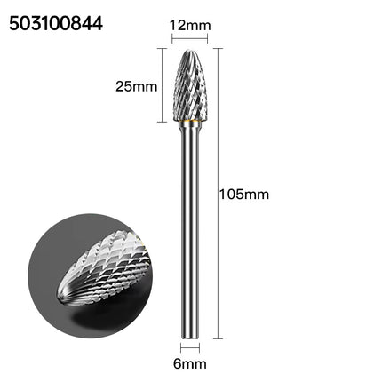 Extended Length Carbide Rotary Burr, 100mm Overall Length, 6mm Shank