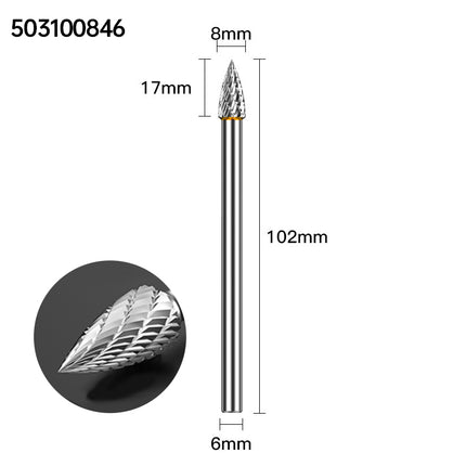 Extended Length Carbide Rotary Burr, 100mm Overall Length, 6mm Shank