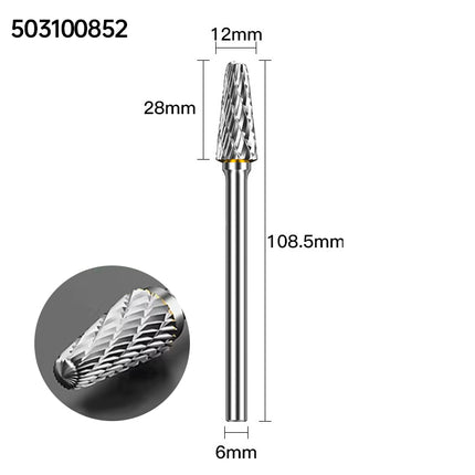 Extended Length Carbide Rotary Burr, 100mm Overall Length, 6mm Shank