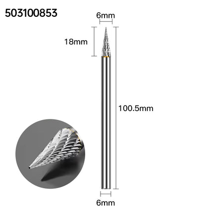 Extended Length Carbide Rotary Burr, 100mm Overall Length, 6mm Shank