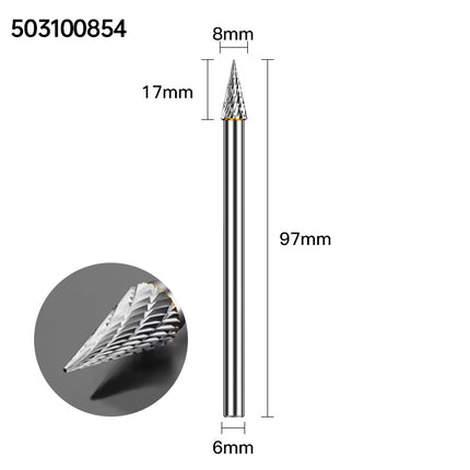Extended Length Carbide Rotary Burr, 100mm Overall Length, 6mm Shank