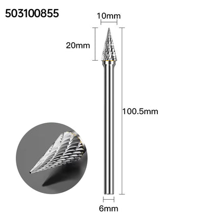 Extended Length Carbide Rotary Burr, 100mm Overall Length, 6mm Shank