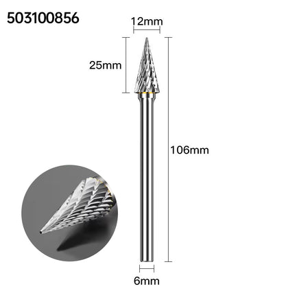 Extended Length Carbide Rotary Burr, 100mm Overall Length, 6mm Shank