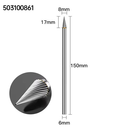 Extended Length Carbide Rotary Burr, 150mm Overall Length, 6mm Shank