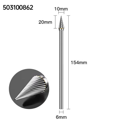 Extended Length Carbide Rotary Burr, 150mm Overall Length, 6mm Shank