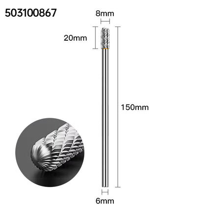 Extended Length Carbide Rotary Burr, 150mm Overall Length, 6mm Shank