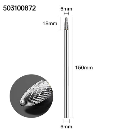 Extended Length Carbide Rotary Burr, 150mm Overall Length, 6mm Shank