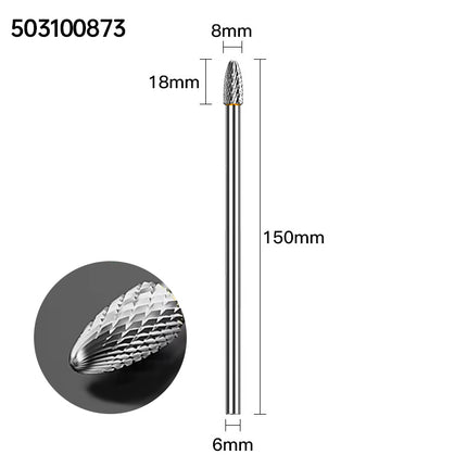 Extended Length Carbide Rotary Burr, 150mm Overall Length, 6mm Shank