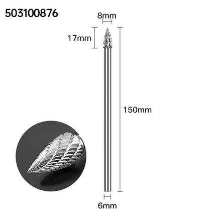 Extended Length Carbide Rotary Burr, 150mm Overall Length, 6mm Shank