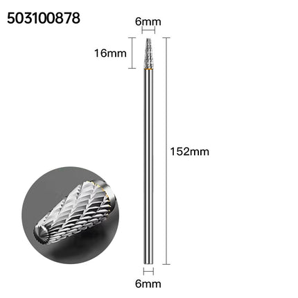 Extended Length Carbide Rotary Burr, 150mm Overall Length, 6mm Shank