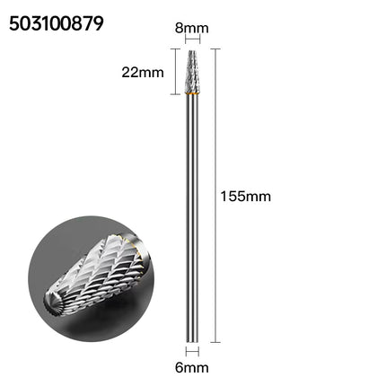 Extended Length Carbide Rotary Burr, 150mm Overall Length, 6mm Shank