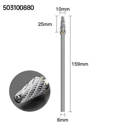Extended Length Carbide Rotary Burr, 150mm Overall Length, 6mm Shank