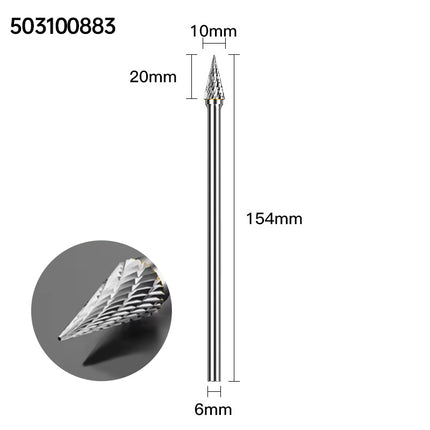 Extended Length Carbide Rotary Burr, 150mm Overall Length, 6mm Shank