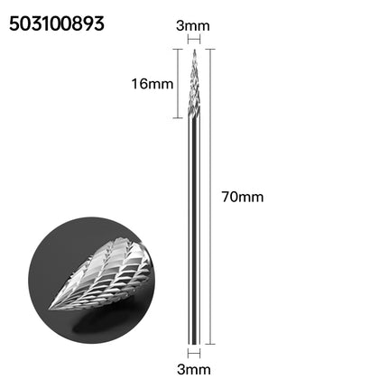 Carbide Rotary Burrs with 3mm Shank Diameter, 50mm/70mm/100mm Overall Length