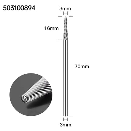 Carbide Rotary Burrs with 3mm Shank Diameter, 50mm/70mm/100mm Overall Length