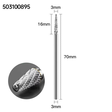 Carbide Rotary Burrs with 3mm Shank Diameter, 50mm/70mm/100mm Overall Length