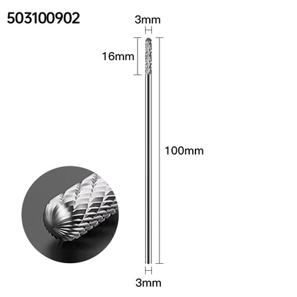 Carbide Rotary Burrs with 3mm Shank Diameter, 50mm/70mm/100mm Overall Length