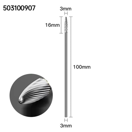 Carbide Rotary Burrs with 3mm Shank Diameter, 50mm/70mm/100mm Overall Length