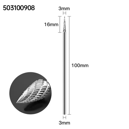 Carbide Rotary Burrs with 3mm Shank Diameter, 50mm/70mm/100mm Overall Length