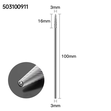 Carbide Rotary Burrs with 3mm Shank Diameter, 50mm/70mm/100mm Overall Length